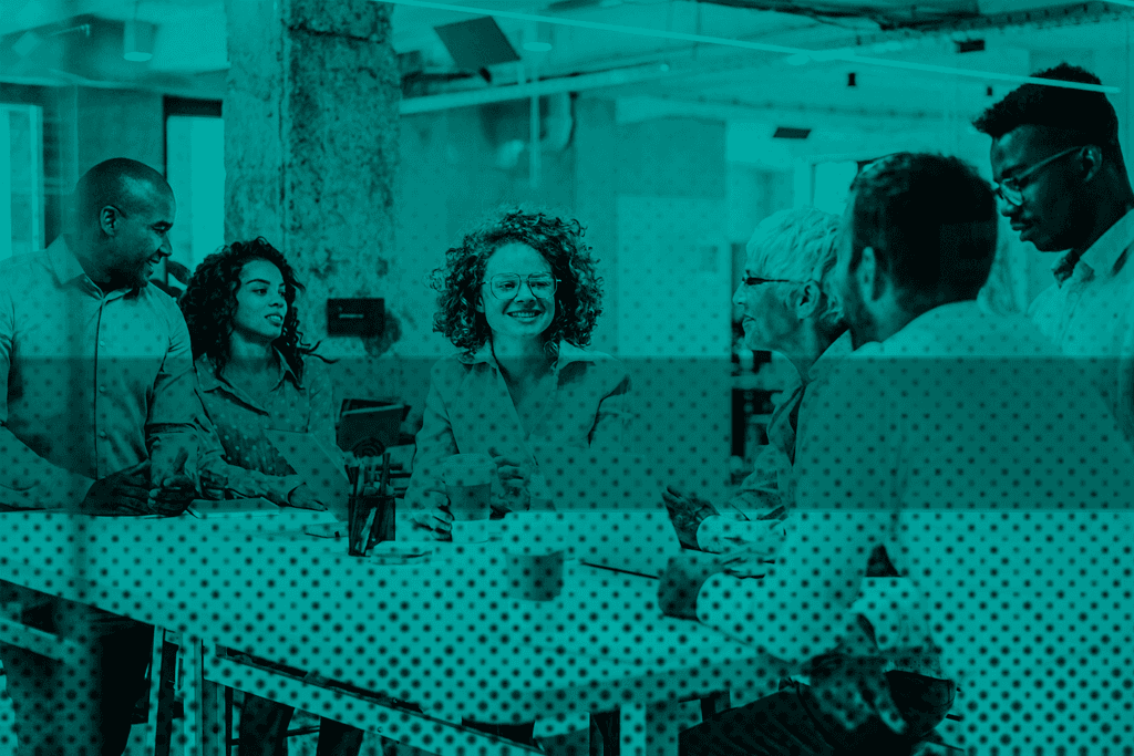 People working in an open-plan office